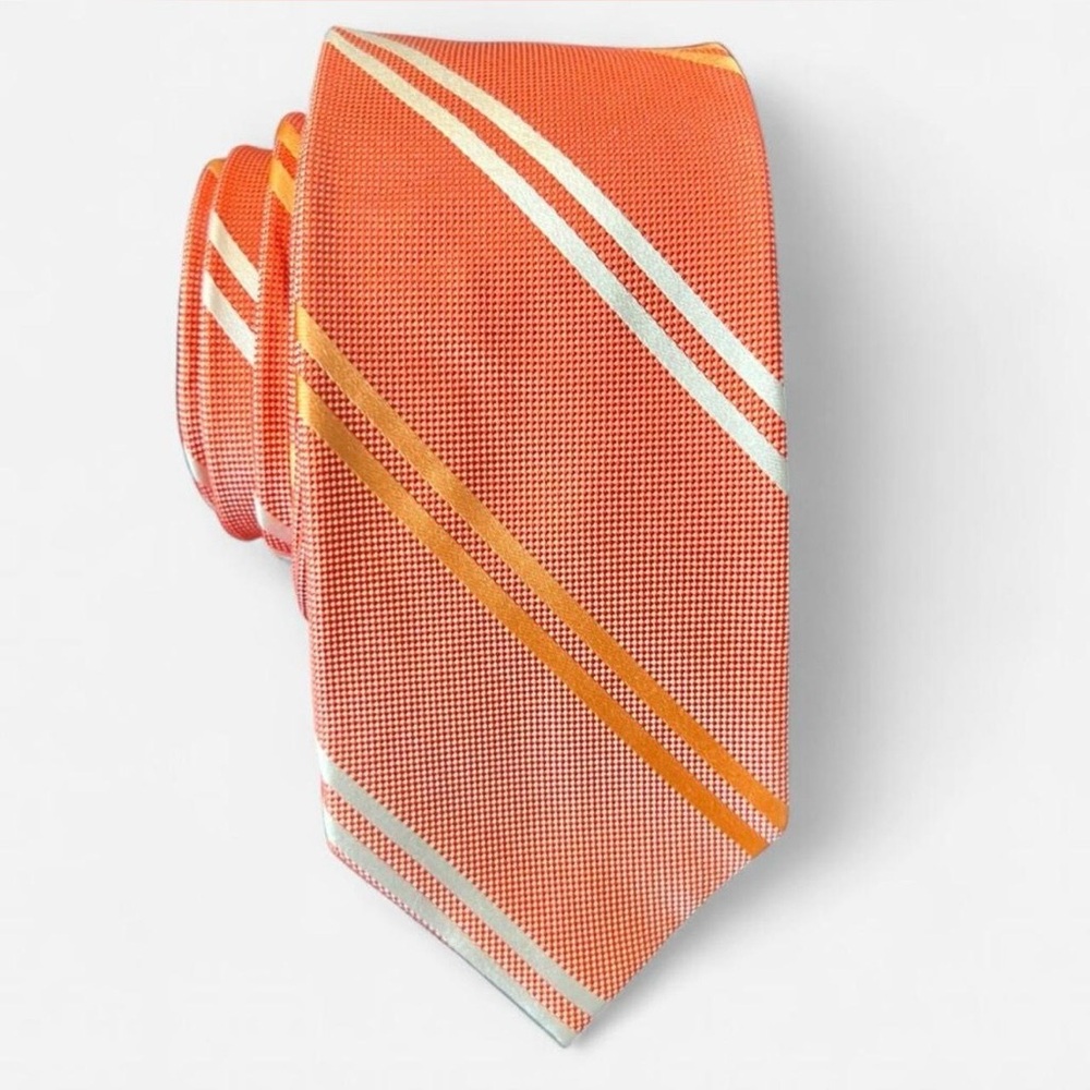 Express Vibrant Orange and White Striped Tie